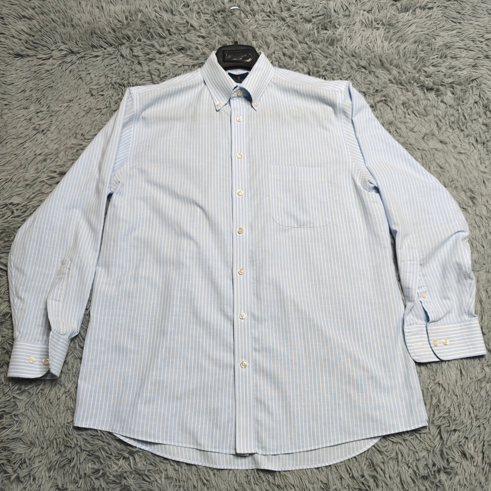 Stafford Oxford Dress Shirt Mens 16 32 33 Blue White Striped Travel Wrinkle Free